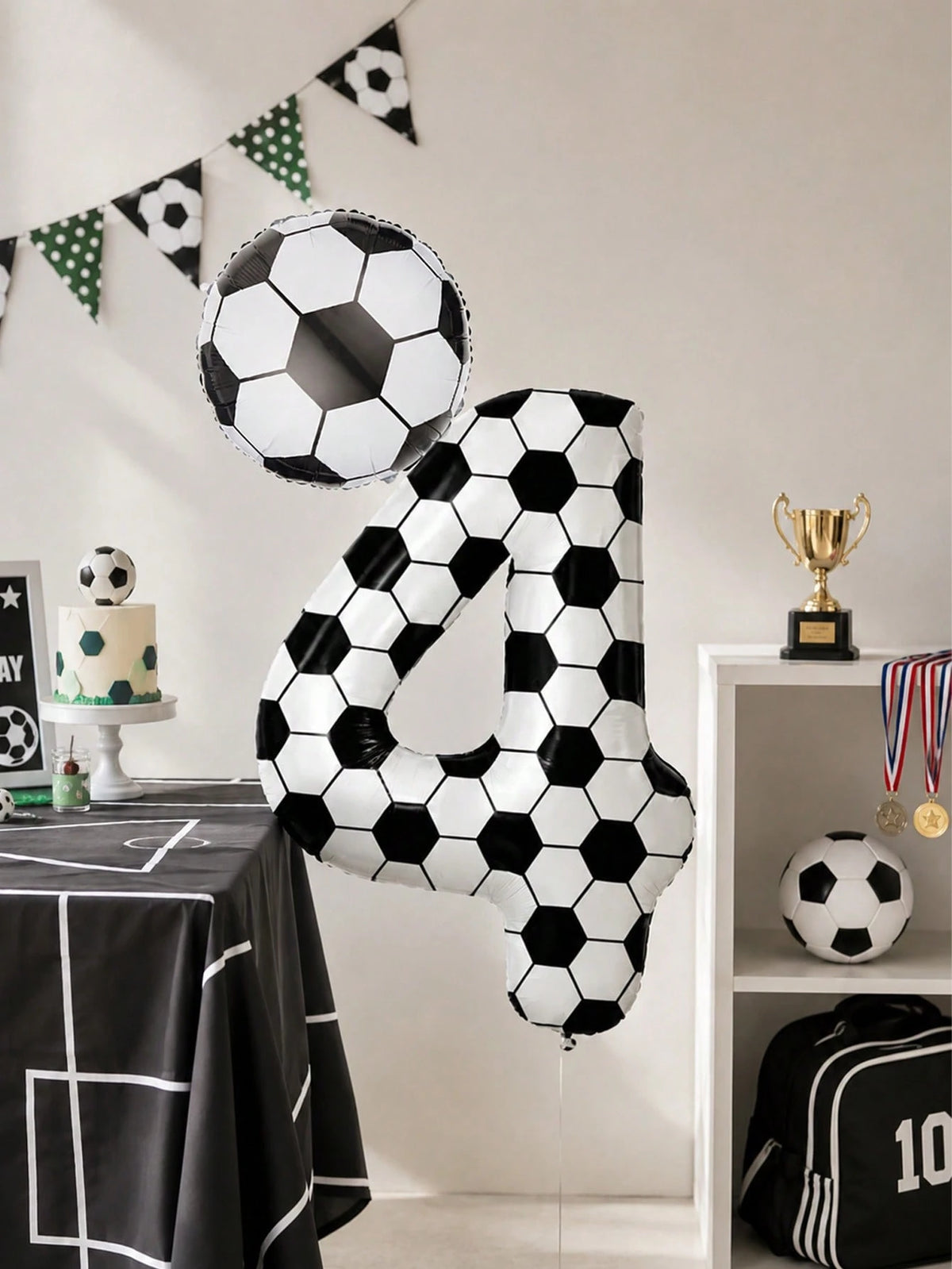 2pcs 40-Inch Football Pattern 0-9 Number Foil Balloons + 18-Inch Football Shaped Balloons, Suitable For Birthday Party, Football Theme, World Cup Decoration