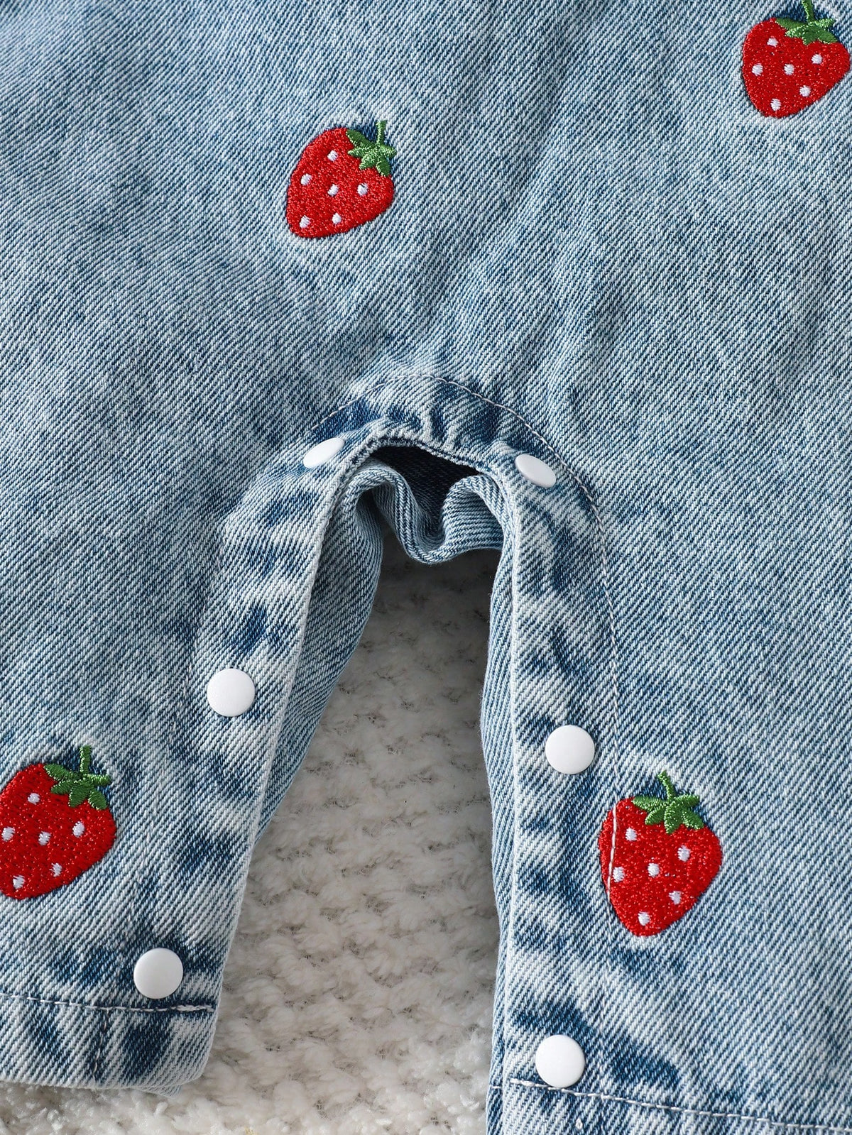 2pcs Baby Girls' Cute Strawberry Embroidered Bib Pants Soft Cotton Blue Summer Family Matching