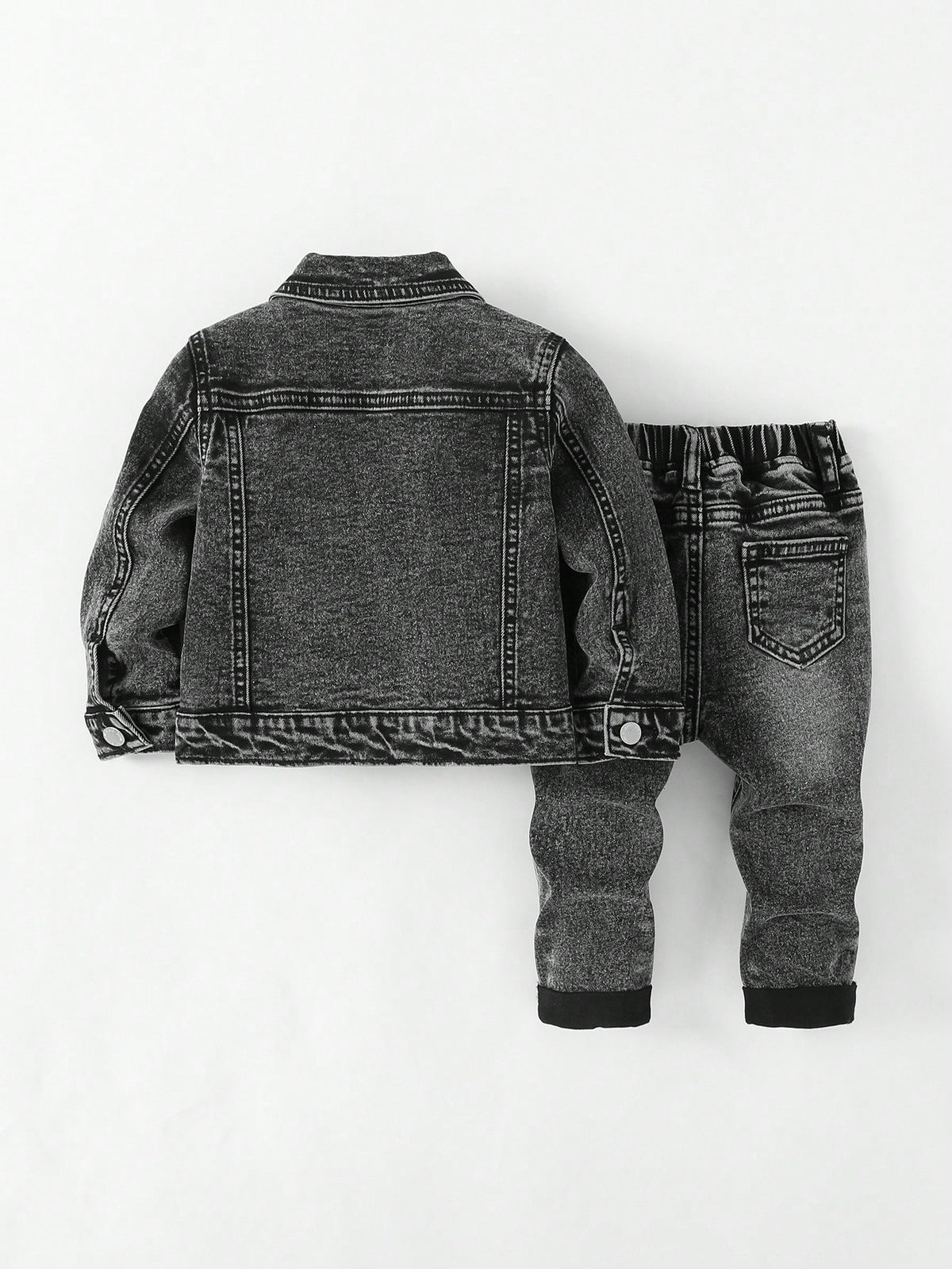 2pcs Baby/Toddler Boys Distressed Urban Street Black Denim Ripped Frayed Jacket And Elastic Skinny Pants Jeans Set Fall Winter,For Boys Fall/Winter Dailywear Outfits,Boys Streetwear Outfits,Boys