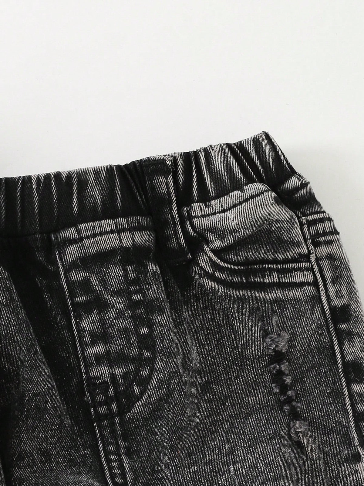 2pcs Baby/Toddler Boys Distressed Urban Street Black Denim Ripped Frayed Jacket And Elastic Skinny Pants Jeans Set Fall Winter,For Boys Fall/Winter Dailywear Outfits,Boys Streetwear Outfits,Boys