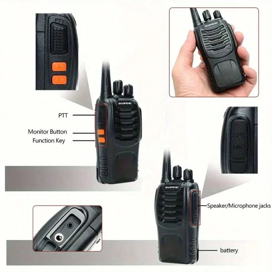 2pcs BF 888S Amateur Radio Handheld Two Way Radio, UHF Portable Walkie Talkies, 3, 7V For Adults, Hiking Biking Camping