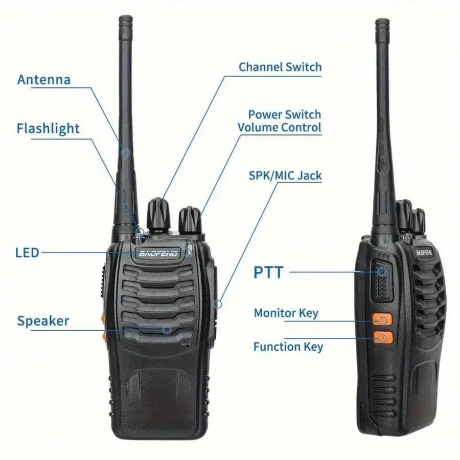 2pcs BF 888S Amateur Radio Handheld Two Way Radio, UHF Portable Walkie Talkies, 3, 7V For Adults, Hiking Biking Camping