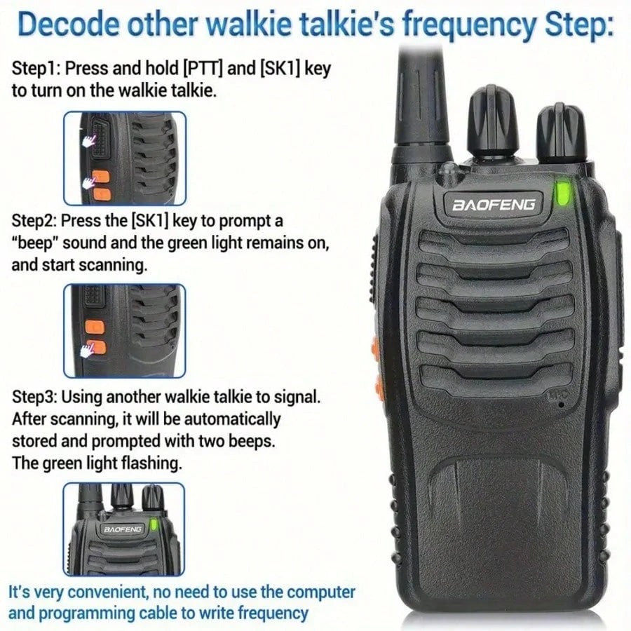 2pcs BF 888S Amateur Radio Handheld Two Way Radio, UHF Portable Walkie Talkies, 3, 7V For Adults, Hiking Biking Camping