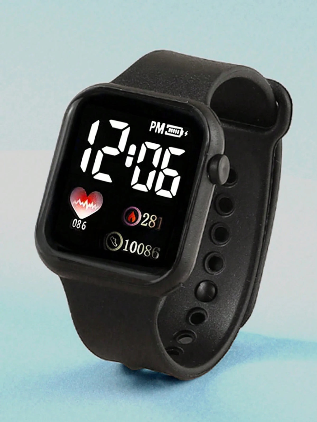 2pcs Black & Blue PVC Strap Sports Square Dial Heart Numeral Watches, Suitable For Daily Wear