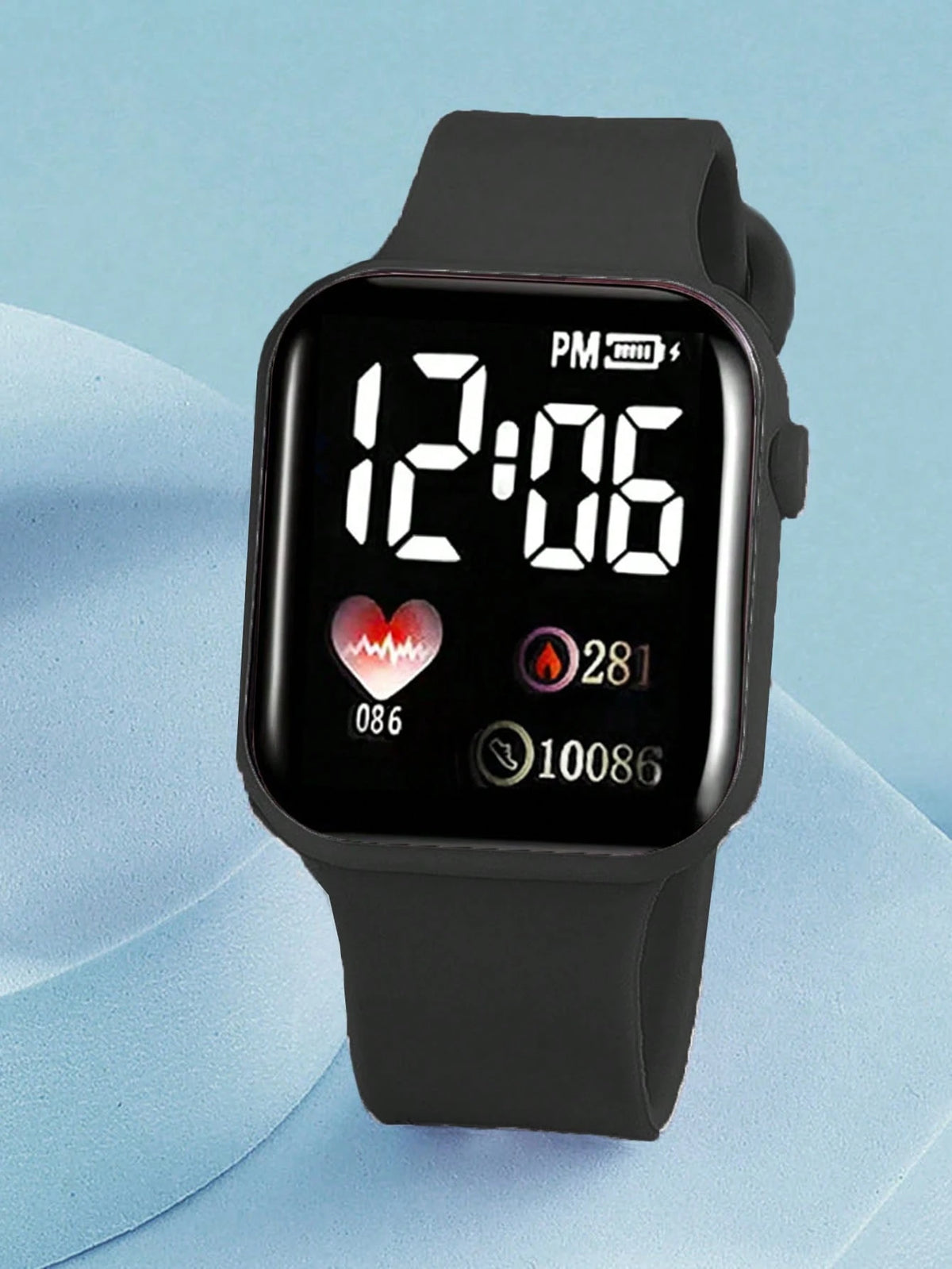 2pcs Black & Blue PVC Strap Sports Square Dial Heart Numeral Watches, Suitable For Daily Wear