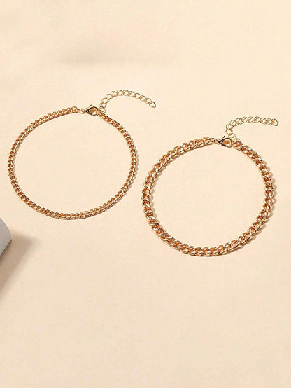 2pcs Gold Multi-Layer Chain Unique Design Anklet, Beach & Street Style, Suitable For Women's Daily Wear, Great Gift For Female Friends