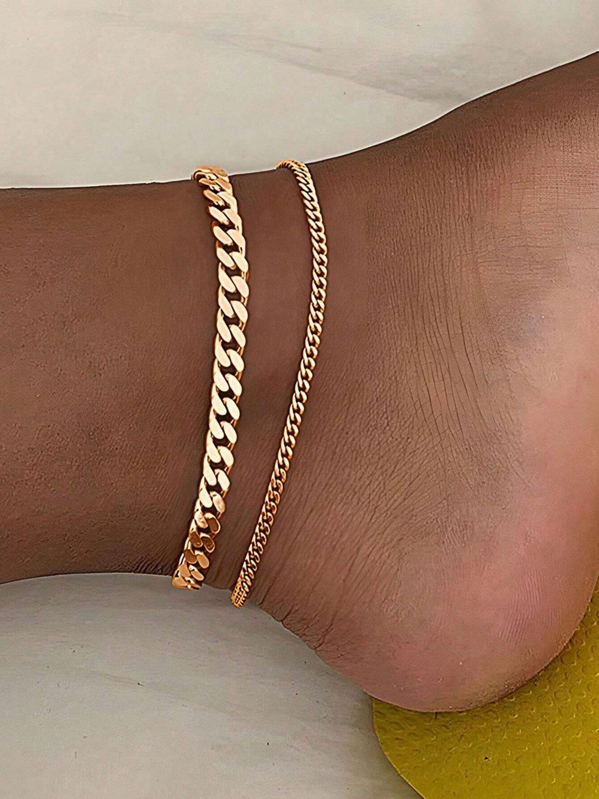 2pcs Gold Multi-Layer Chain Unique Design Anklet, Beach & Street Style, Suitable For Women's Daily Wear, Great Gift For Female Friends