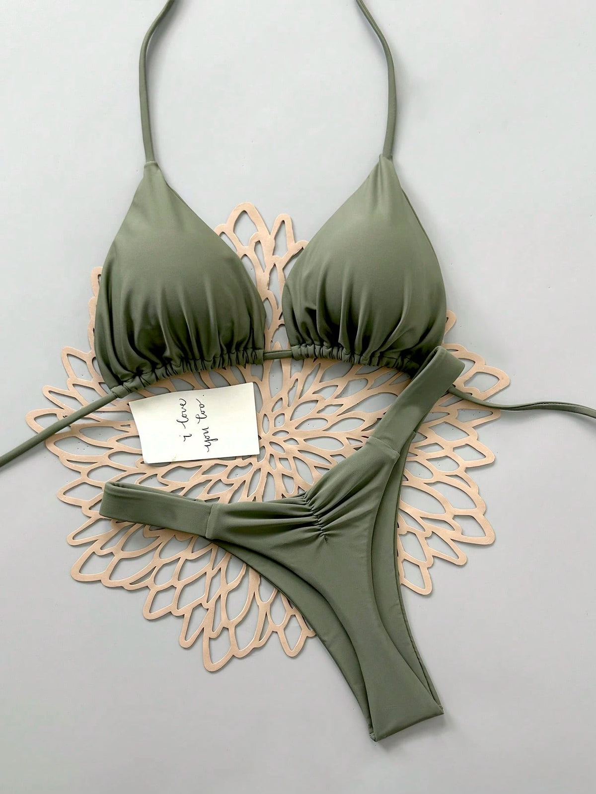 2Pcs Heart Beach Casual Cute Elegant Sexy Bohemian Braided Lace-Up Bikini Swimwear For Beach Vacation Spring Summer, Euro Summer