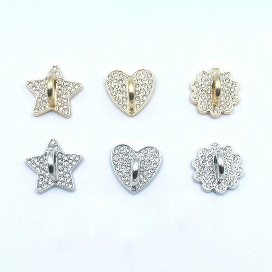 2pcs Metal Rhinestone DIY Phone Case Decor Accessories, Adhesive Pendant Base, Heart, Star, Flower Designs, Universal Hanging Hook