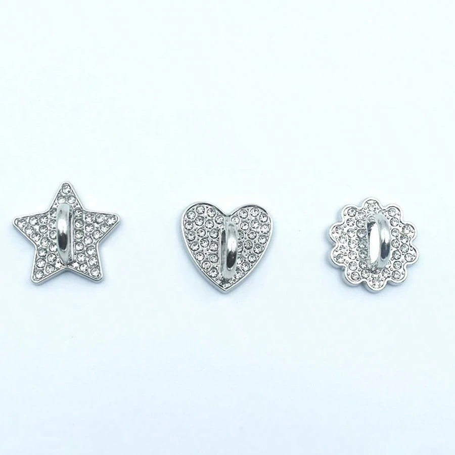 2pcs Metal Rhinestone DIY Phone Case Decor Accessories, Adhesive Pendant Base, Heart, Star, Flower Designs, Universal Hanging Hook