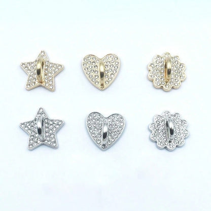 2pcs Metal Rhinestone DIY Phone Case Decor Accessories, Adhesive Pendant Base, Heart, Star, Flower Designs, Universal Hanging Hook