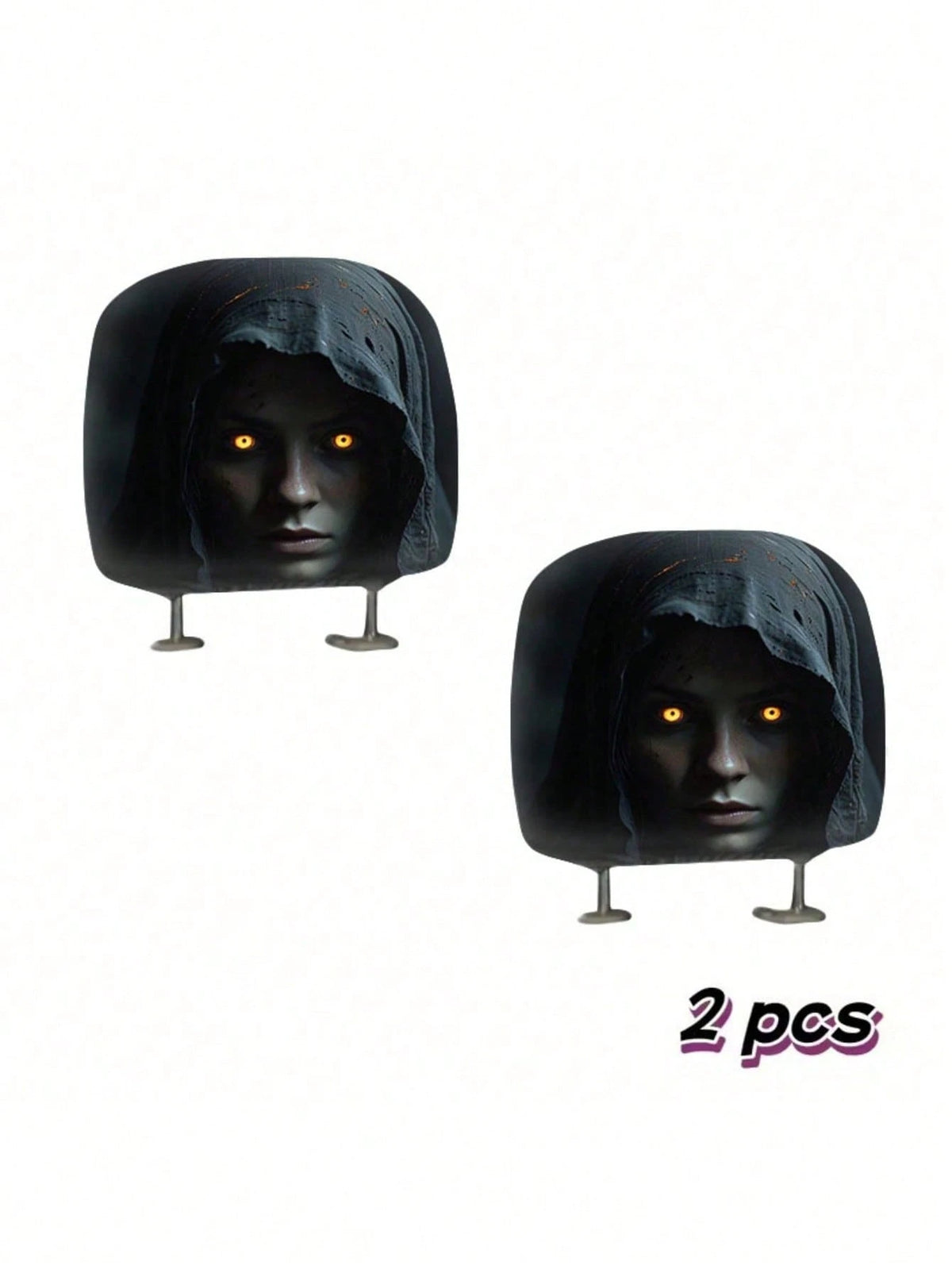 2pcs Modern Style Hooded Bright-Eyed Mysterious Portrait Pattern Car Headrest Covers/Car Seat Covers, Showcasing Individual Charm- Elastic Design For Easy Installation- Suitable For All Car Models,(