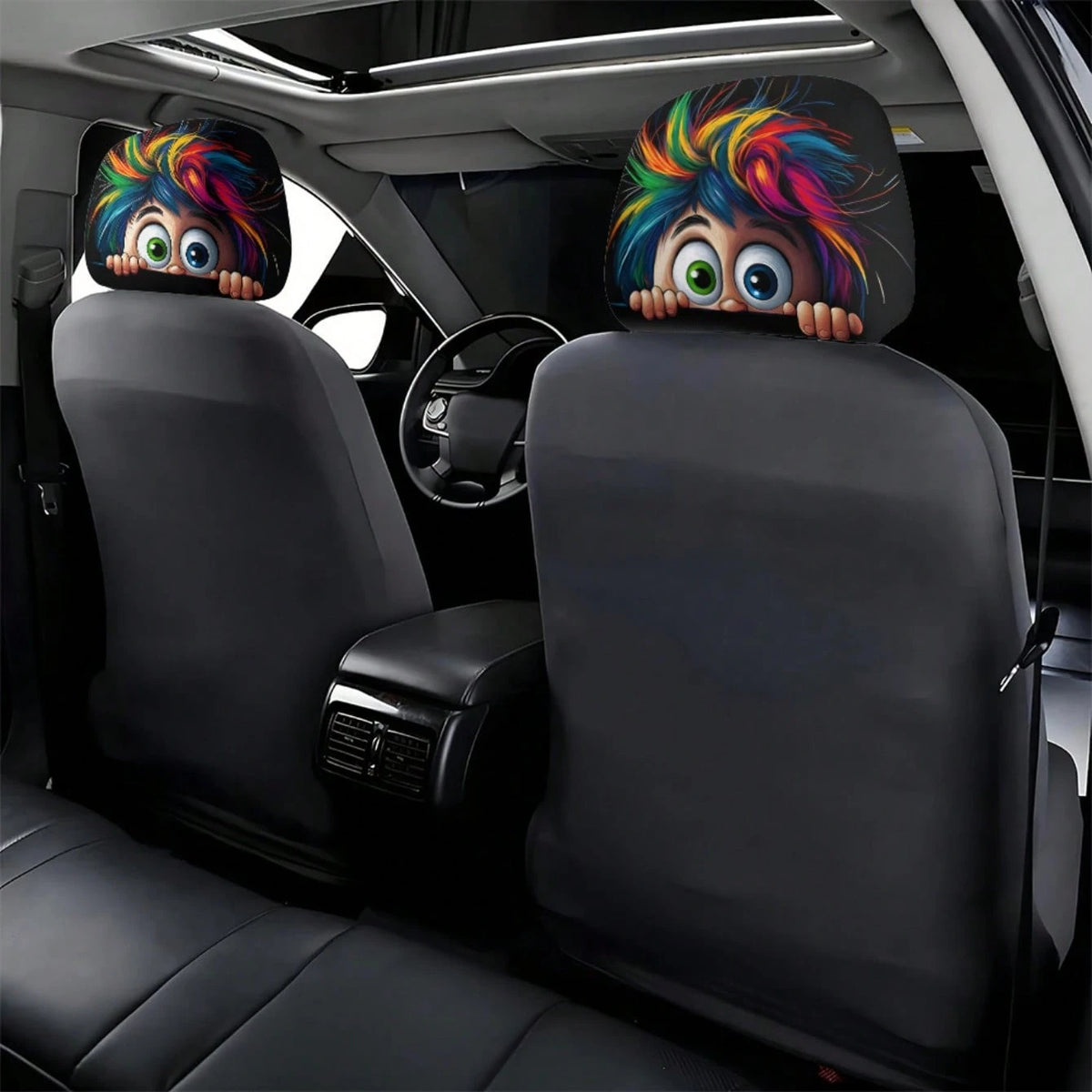 2pcs Modern Style Hooded Bright-Eyed Mysterious Portrait Pattern Car Headrest Covers/Car Seat Covers, Showcasing Individual Charm- Elastic Design For Easy Installation- Suitable For All Car Models,(
