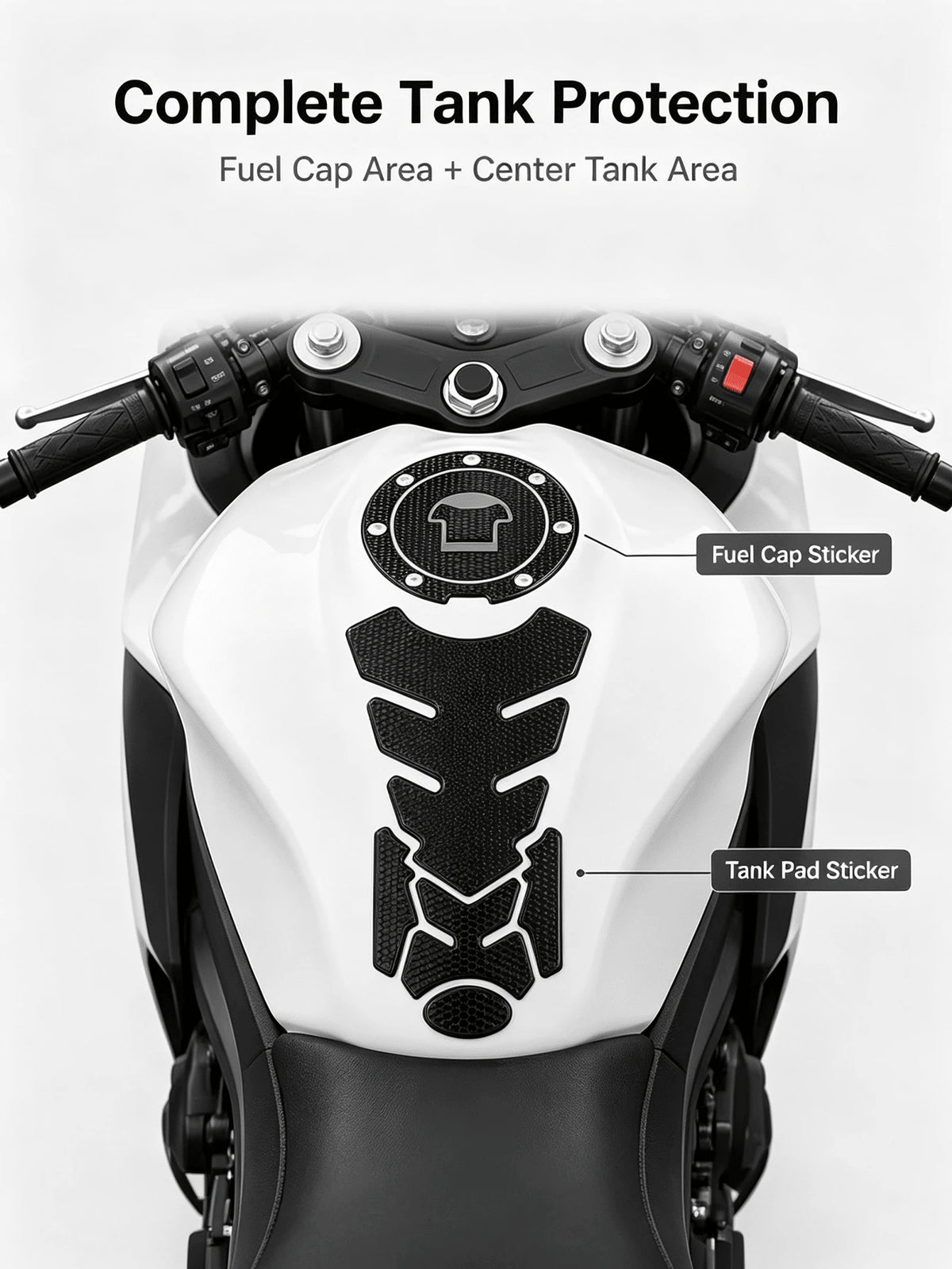 2pcs Motorcycle Fuel Tank Protection Set: 3D Textured Soft PVC Fuel Tank Pad + Round Fuel Tank Cap Protector, Waterproof Anti-Scratch Anti-Slip Fuel Tank Cover