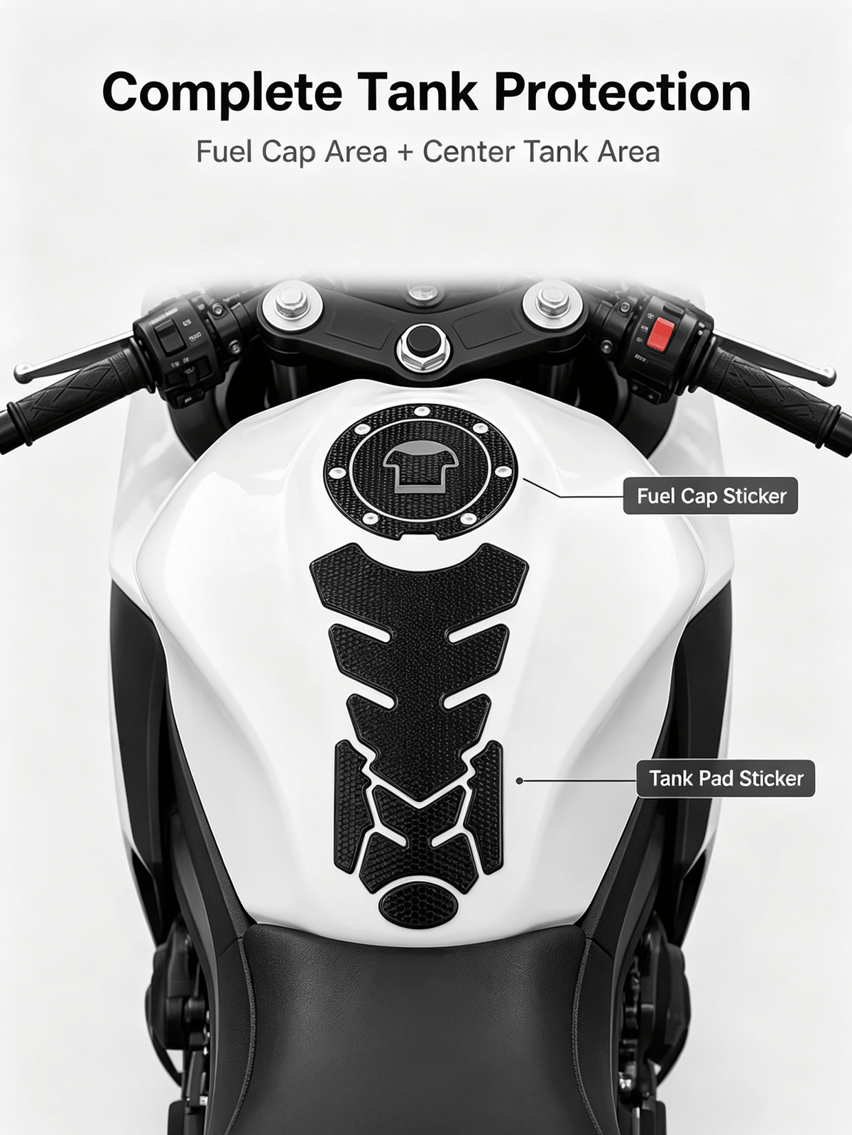 2pcs Motorcycle Fuel Tank Protection Set: 3D Textured Soft PVC Fuel Tank Pad + Round Fuel Tank Cap Protector, Waterproof Anti-Scratch Anti-Slip Fuel Tank Cover