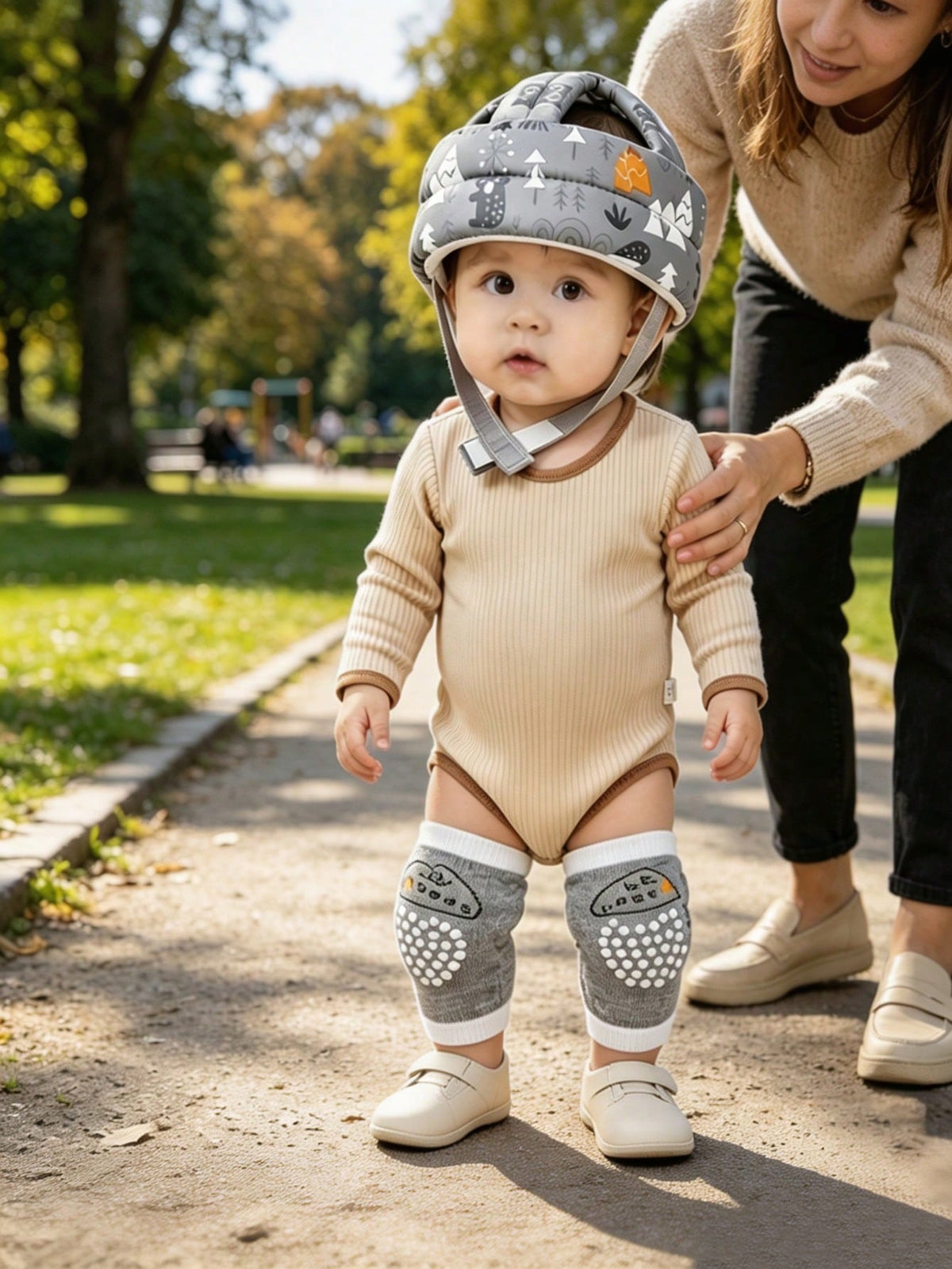 2pcs/Set Baby Head Protection Cap + Baby Knee Pads, Multi-Color Optional, Baby Walking Head Protection Combo Set, Cartoon Print Adjustable Anti-Fall Anti-Collision Infant Toddler Crawling Soft Head Pr