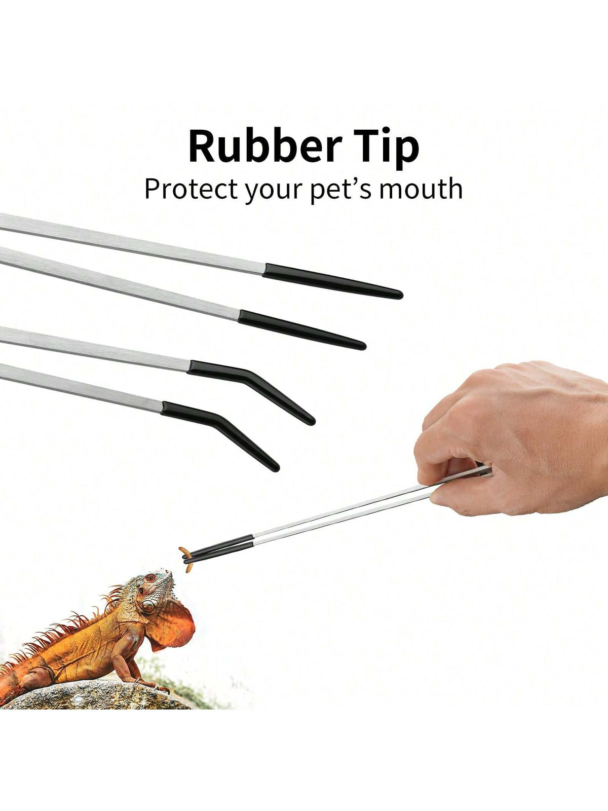 2PCS Stainless Steel Reptile Feeding Tongs With Rubber Tip,Straight & Curved Long Tweezers For Aquarium Or Craft, Bearded Dragon Tank Snakes Enclosure Accessories, Terrarium Supplies
