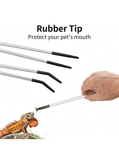 2PCS Stainless Steel Reptile Feeding Tongs With Rubber Tip,Straight & Curved Long Tweezers For Aquarium Or Craft, Bearded Dragon Tank Snakes Enclosure Accessories, Terrarium Supplies