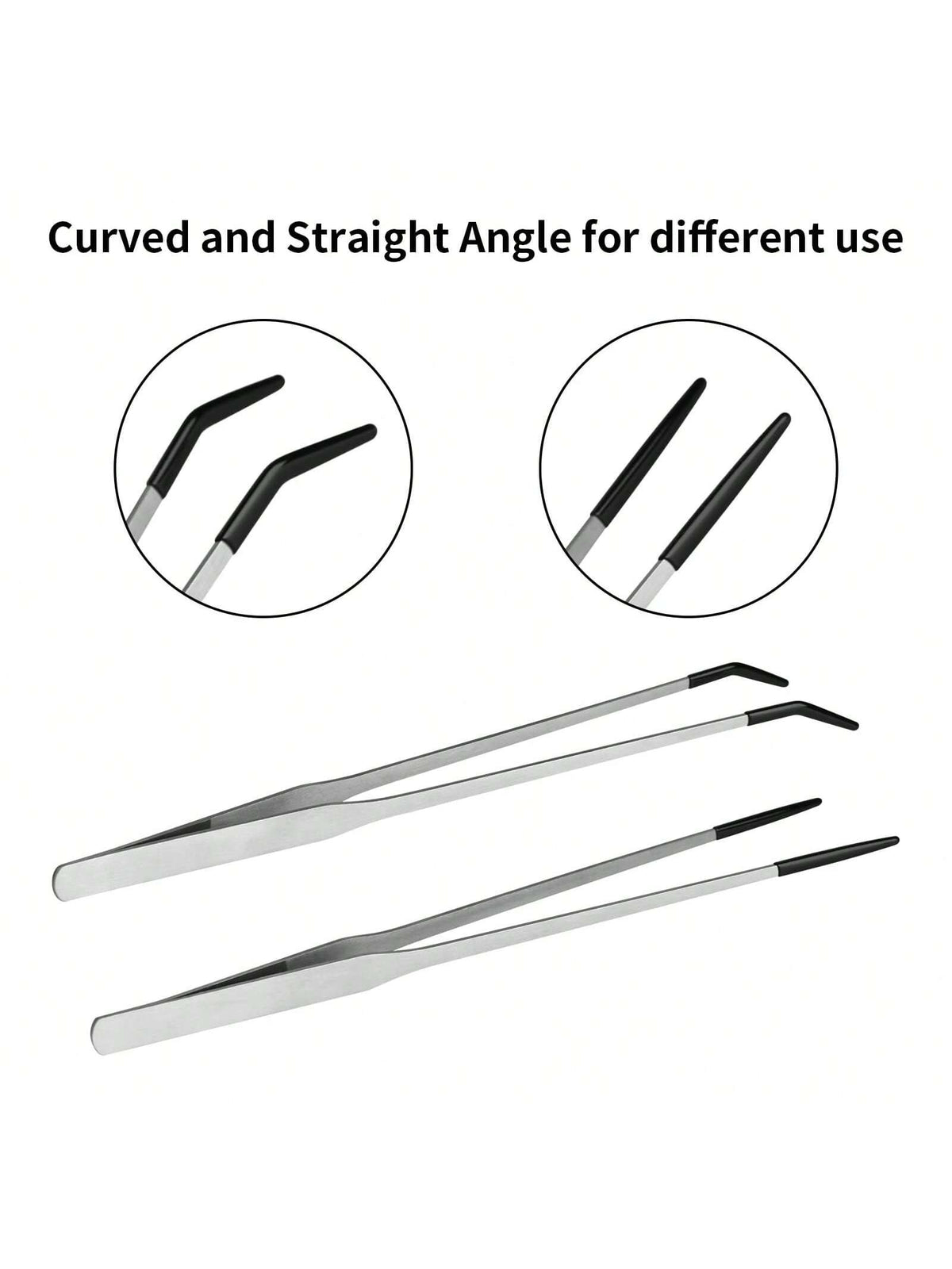2PCS Stainless Steel Reptile Feeding Tongs With Rubber Tip,Straight & Curved Long Tweezers For Aquarium Or Craft, Bearded Dragon Tank Snakes Enclosure Accessories, Terrarium Supplies