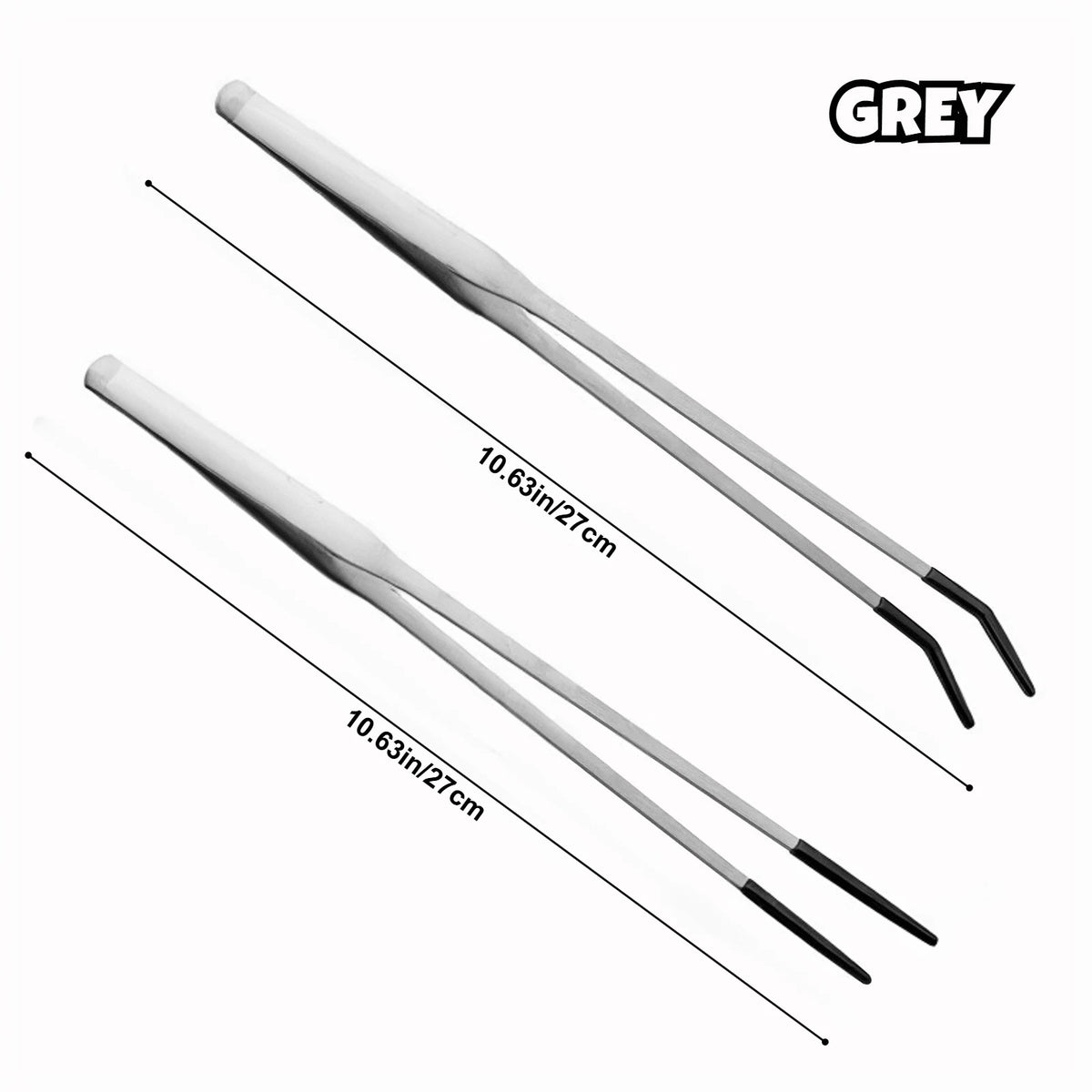 2PCS Stainless Steel Reptile Feeding Tongs With Rubber Tip,Straight & Curved Long Tweezers For Aquarium Or Craft, Bearded Dragon Tank Snakes Enclosure Accessories, Terrarium Supplies