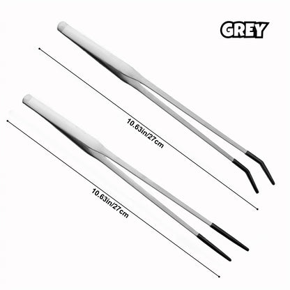 2PCS Stainless Steel Reptile Feeding Tongs With Rubber Tip,Straight & Curved Long Tweezers For Aquarium Or Craft, Bearded Dragon Tank Snakes Enclosure Accessories, Terrarium Supplies