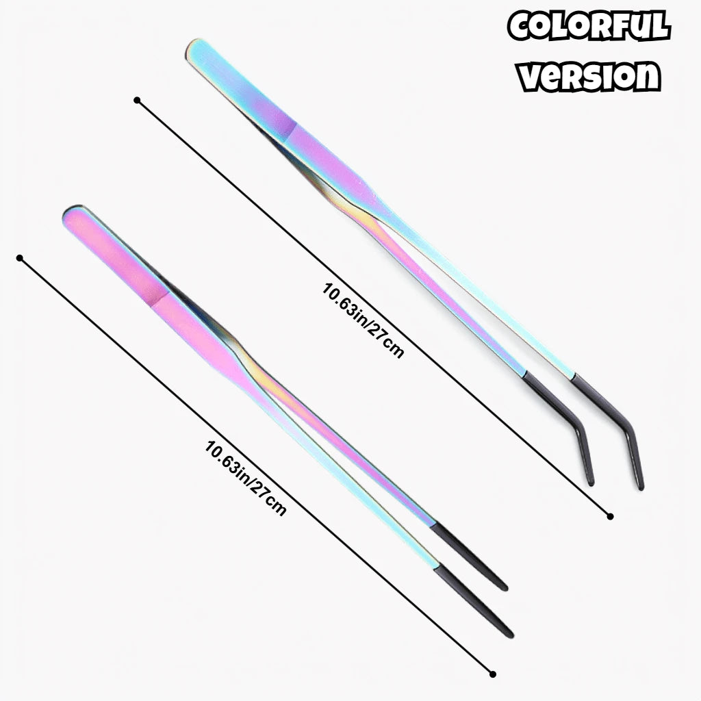 2PCS Stainless Steel Reptile Feeding Tongs With Rubber Tip,Straight & Curved Long Tweezers For Aquarium Or Craft, Bearded Dragon Tank Snakes Enclosure Accessories, Terrarium Supplies