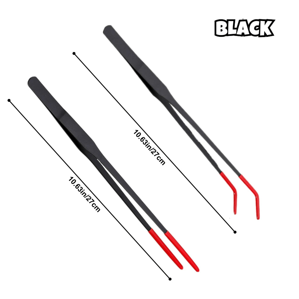 2PCS Stainless Steel Reptile Feeding Tongs With Rubber Tip,Straight & Curved Long Tweezers For Aquarium Or Craft, Bearded Dragon Tank Snakes Enclosure Accessories, Terrarium Supplies