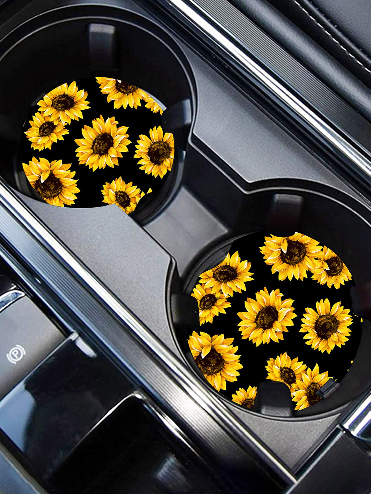 2pcs Sunflower Print Car Coaster