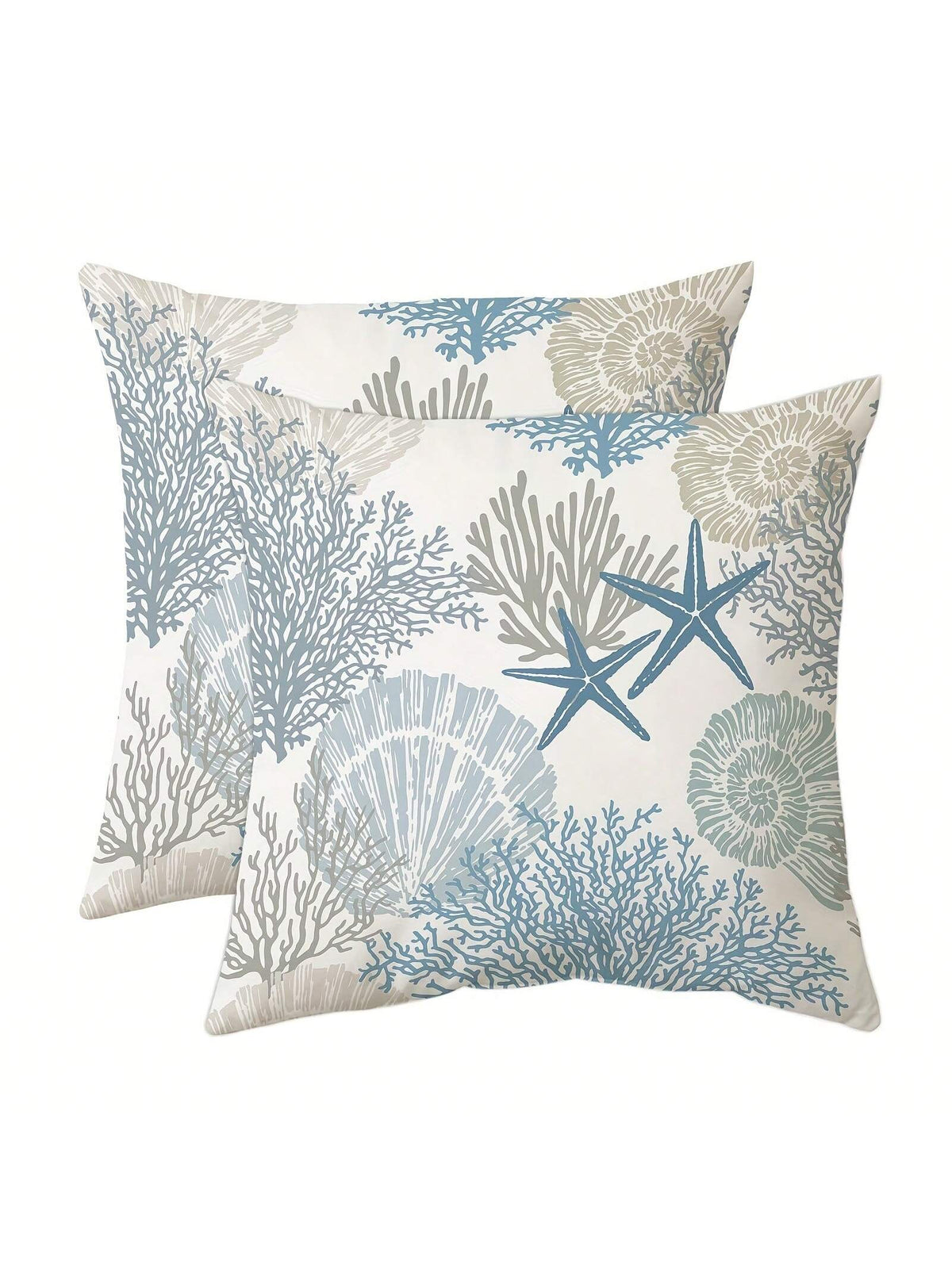2pcs Super Soft Nautical Coastal Throw Pillow Covers, Ocean Theme Beach Shell Coral Starfish Sofa Cushion Cases, Outdoor Sofa Seat Cushion Covers, Modern Decor For Bedroom, Living Room, 18 X 18 Inches