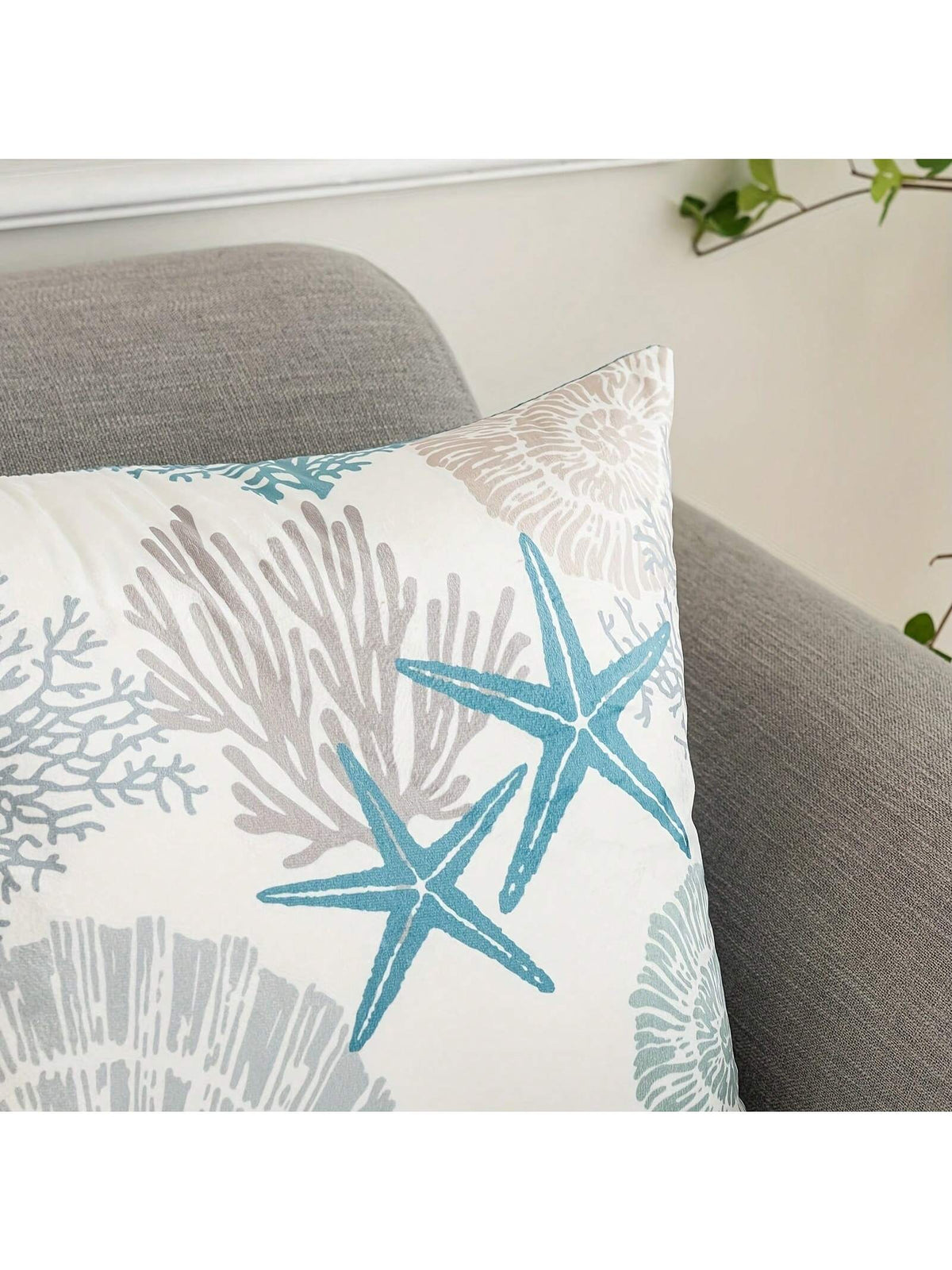 2pcs Super Soft Nautical Coastal Throw Pillow Covers, Ocean Theme Beach Shell Coral Starfish Sofa Cushion Cases, Outdoor Sofa Seat Cushion Covers, Modern Decor For Bedroom, Living Room, 18 X 18 Inches