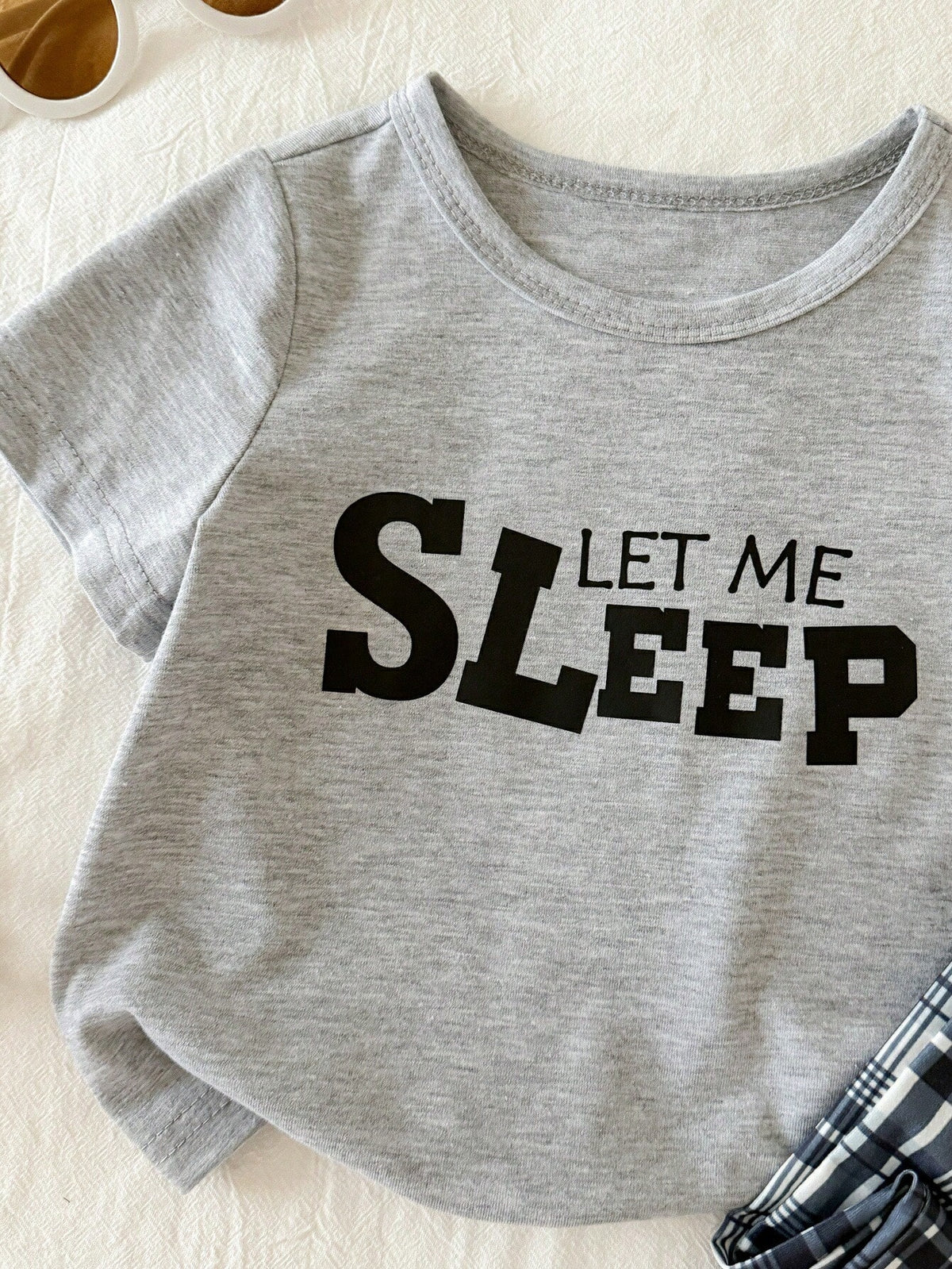 2pcs Unisex Baby/Toddler Boy/Girl Black And White Checkered Summer Casual Night Homewear Set,Short Sleeve T-Shirt And Long Pants Pajamas,Snug Fit