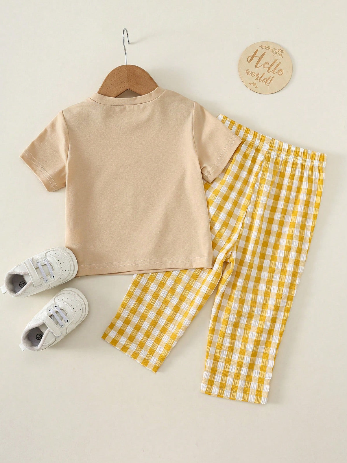 2pcs Unisex Baby/Toddler Boy/Girl Black And White Checkered Summer Casual Night Homewear Set,Short Sleeve T-Shirt And Long Pants Pajamas,Snug Fit