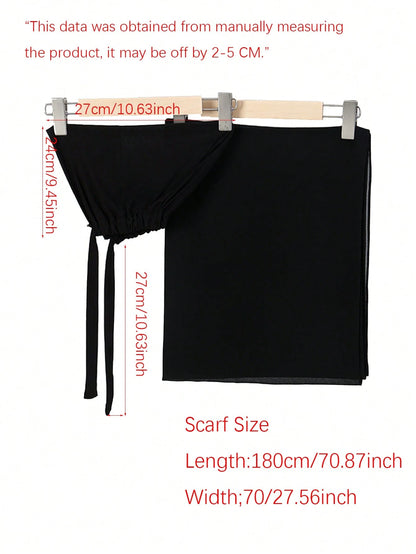 2PCS Women's Scarf And Tie Hat Set Under-Cap Combo, Hijab Middle Eastern Festival Style For Abaya, Elastic Under-Cap
