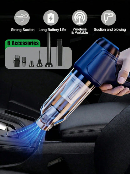 3-In-1 Car Vacuum Cleaner, Powerful Suction, Portable Compact Cordless Handheld Vacuum Cleaner, Suitable For Dry & Wet Cleaning, 2400mAh Battery, Car Accessories