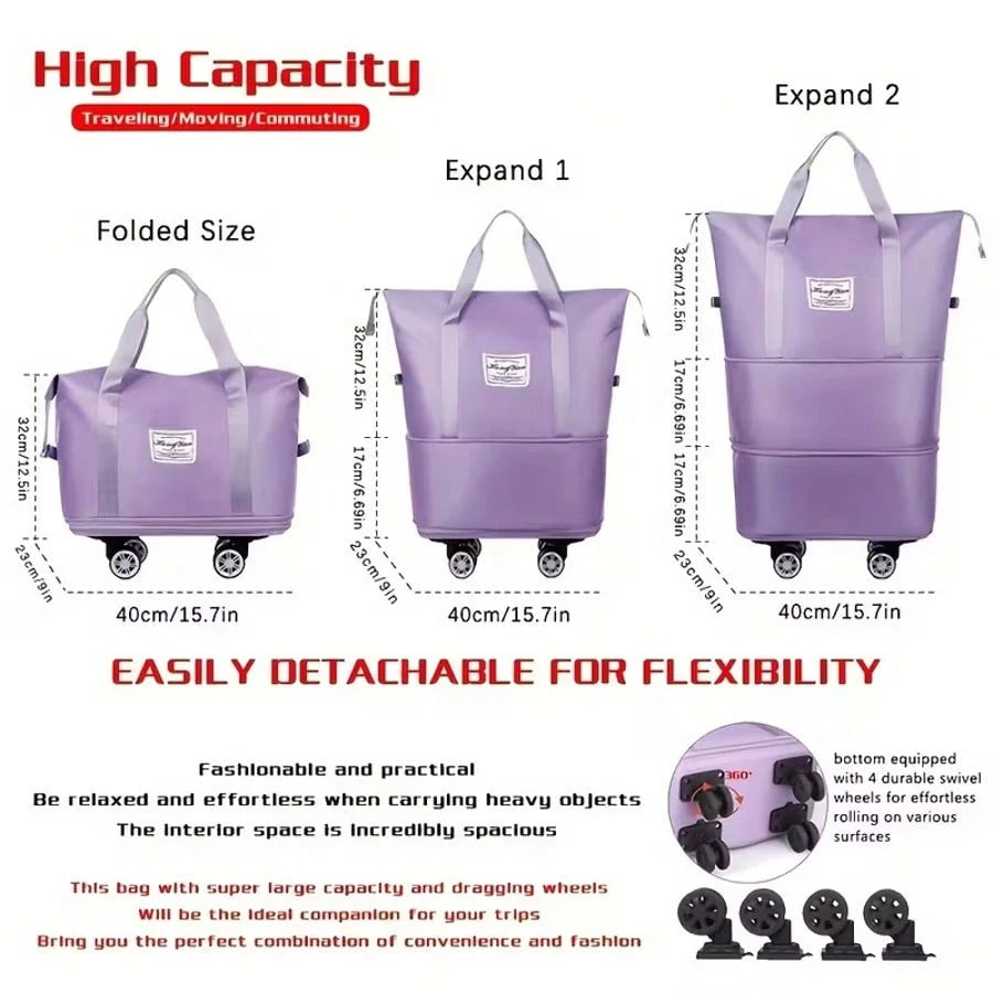 3-In-1 Foldable Travel Suitcase With A Detachable Rolling Carry-On Bag-Perfect For Business Trips, Moving, Vacations, And Picnics