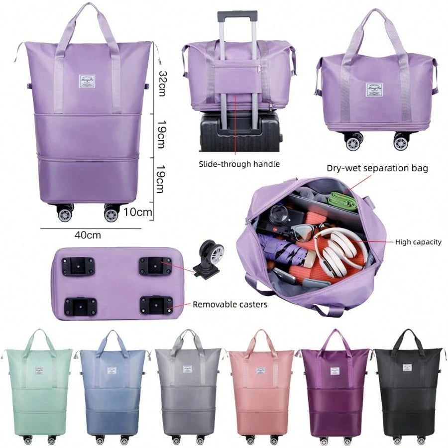 3-In-1 Foldable Travel Suitcase With A Detachable Rolling Carry-On Bag-Perfect For Business Trips, Moving, Vacations, And Picnics