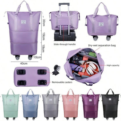 3-In-1 Foldable Travel Suitcase With A Detachable Rolling Carry-On Bag-Perfect For Business Trips, Moving, Vacations, And Picnics