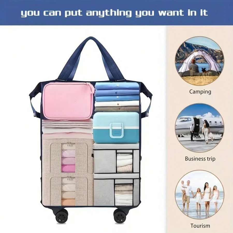 3-In-1 Foldable Travel Suitcase With A Detachable Rolling Carry-On Bag-Perfect For Business Trips, Moving, Vacations, And Picnics