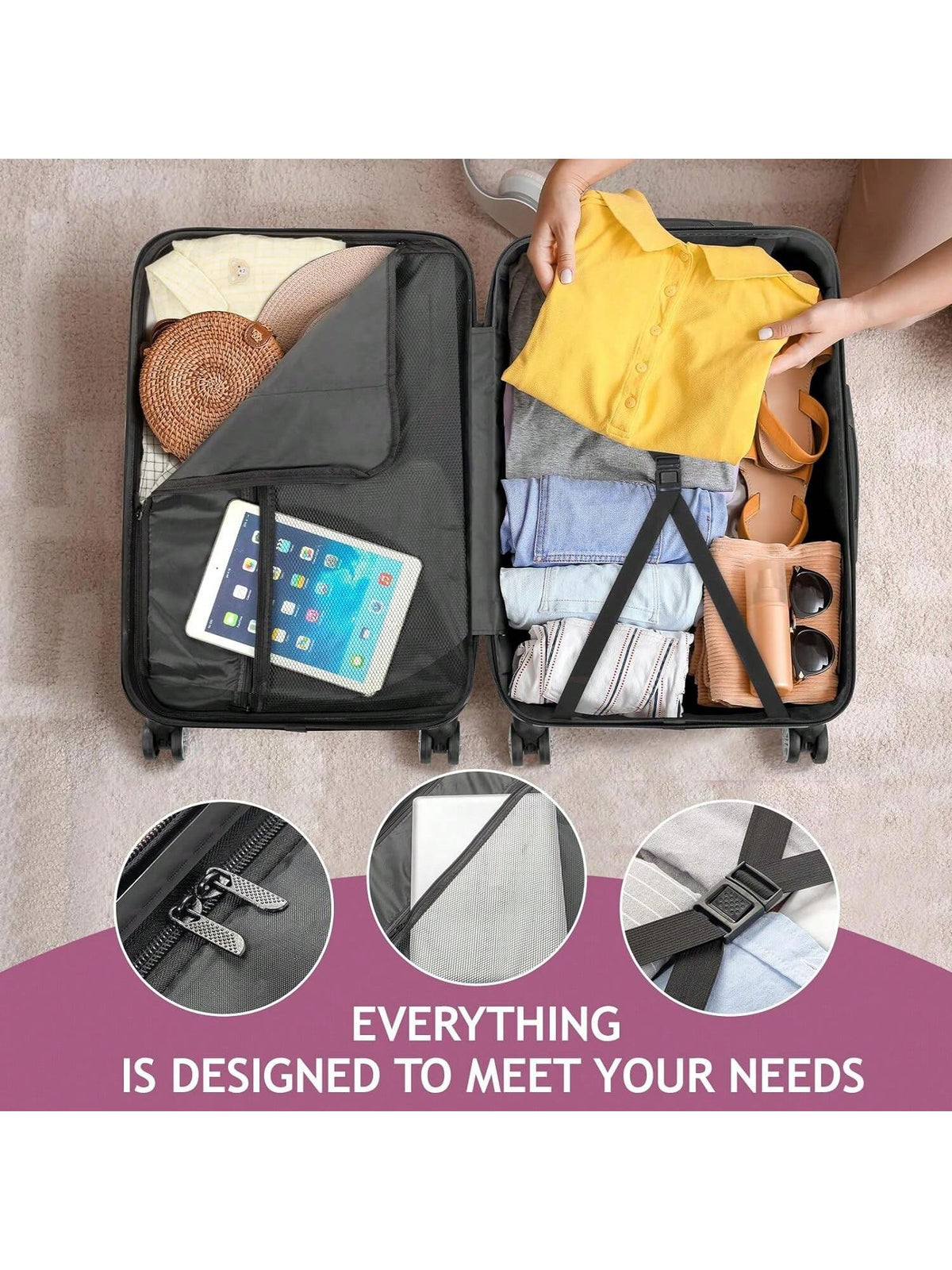 3-In-1 Multifunctional Large Capacity Traveling Storage Suitcase Luggage Pink
