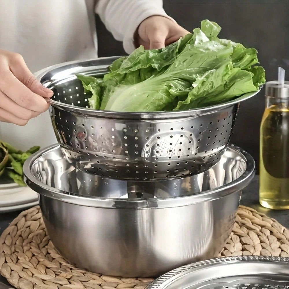 3 In 1 Vegetable Slicer And Chopper, Multi-Function Household Kitchen Washing Machine, Rice Washing Machine, Sieve, Drain, Vegetable Cutter- Essential Kitchen Supplies And Accessories For Home Cooks