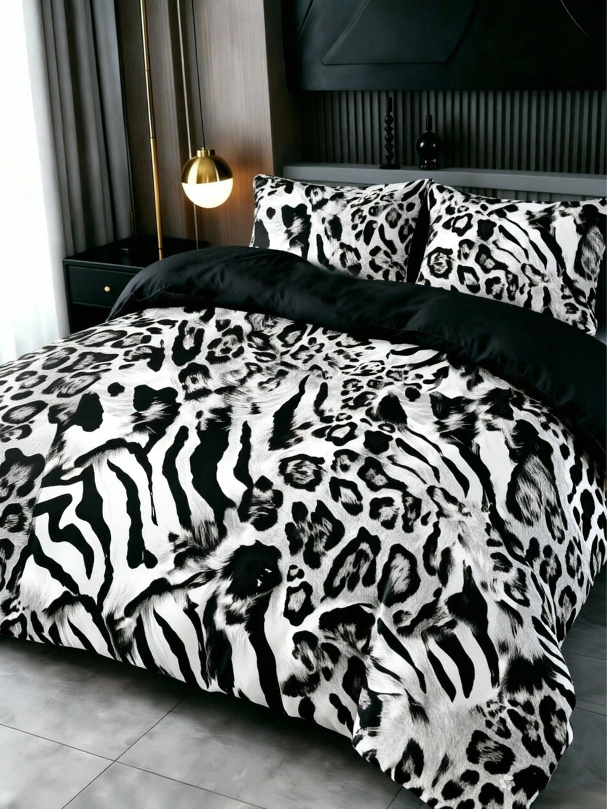 3-Piece Luxury Black Leopard Print Gothic Style Duvet Cover Set, Random Pillowcase Pattern, Duvet Cover Set (1 Duvet Cover + 2 Pillowcases, Pillow Inserts Not Included), Soft Warm Comfortable Bedroom