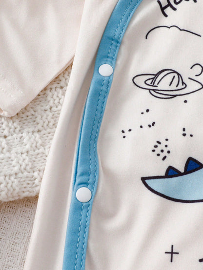 3 Pieces Newborn Knitted Comfortable Soft Long Sleeve Footed Jumpsuit & Hat & Bib, Cute Dinosaur Pattern, Best Gift For Newborns, Autumn Best Choice