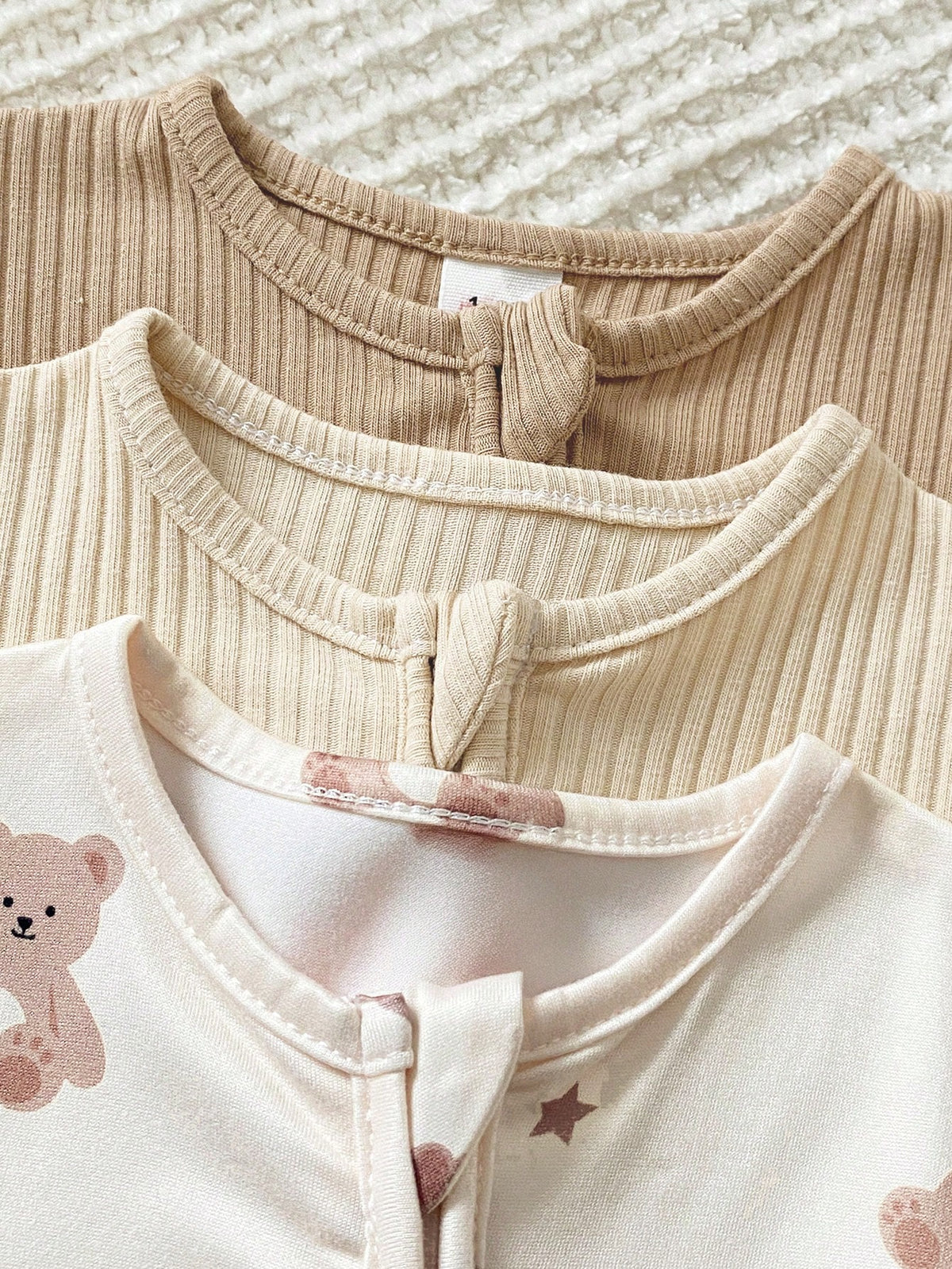 3 Pieces Newborn Long Sleeve Footed Jumpsuit Knit Comfortable Soft Cute Bear Pattern Loungewear, Best Gift For Newborn, Home Wear, Versatile Fashion, Best Choice