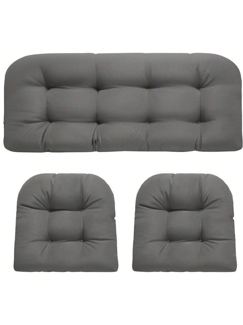 3 Pieces Wicker Chair Cushions Of Waterproof Tufted Outdoor Seat Cushions Set For Patio Furniture Sofa Settee Couch,1 Loveseat And 2 U-Shaped Cushions For Patio Furniture Chair Pads Yard