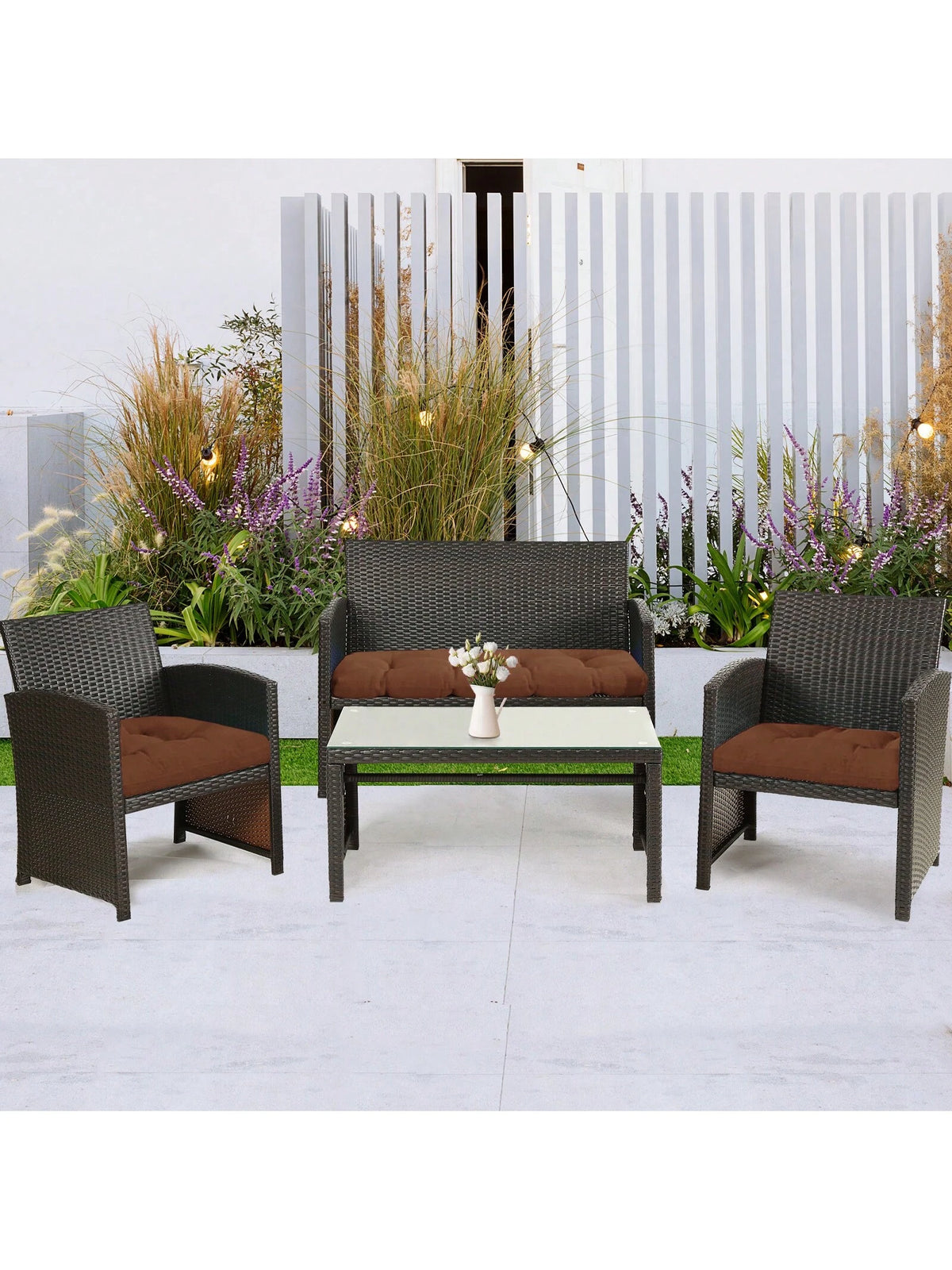 3 Pieces Wicker Chair Cushions Of Waterproof Tufted Outdoor Seat Cushions Set For Patio Furniture Sofa Settee Couch,1 Loveseat And 2 U-Shaped Cushions For Patio Furniture Chair Pads Yard