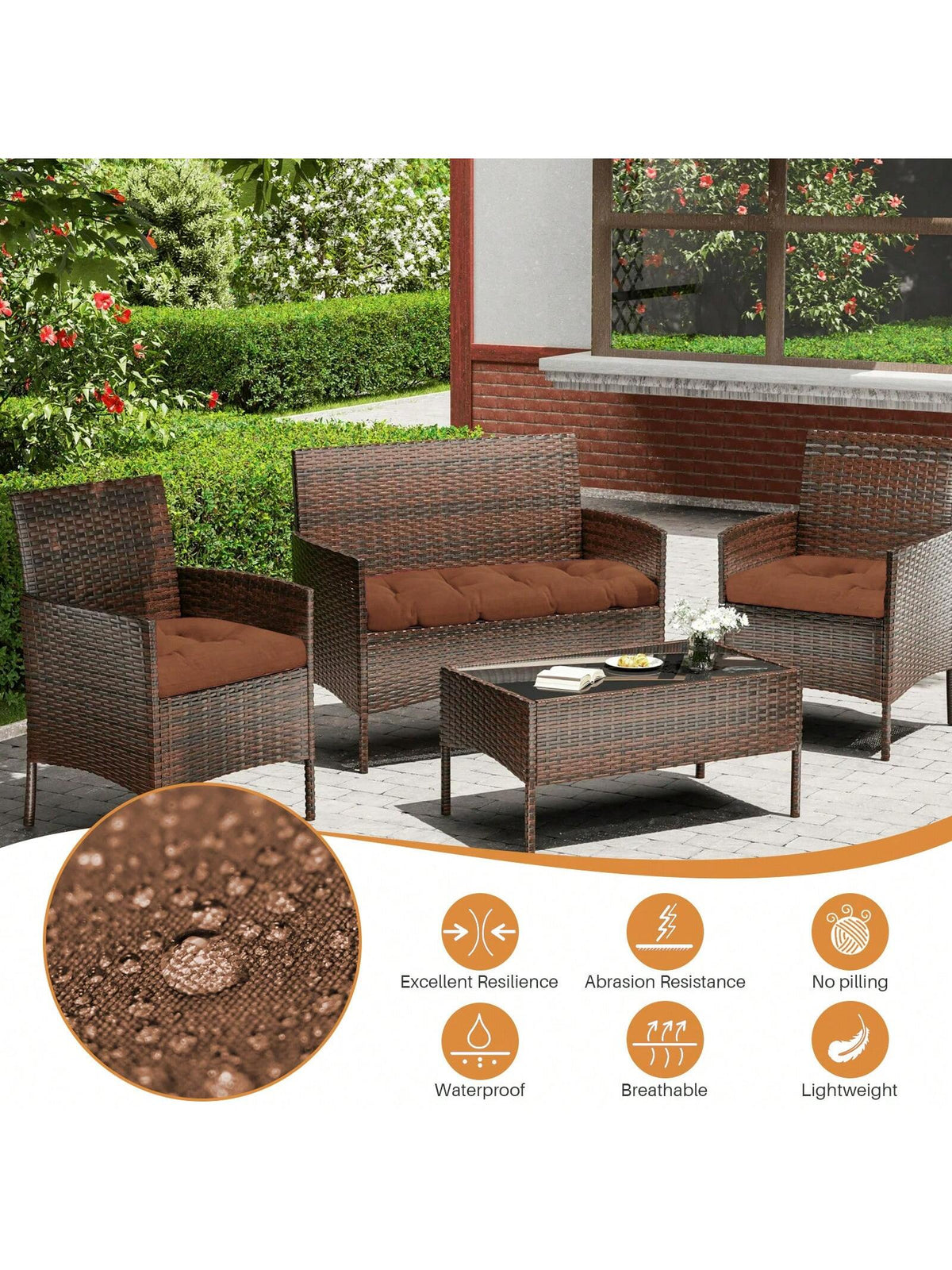 3 Pieces Wicker Chair Cushions Of Waterproof Tufted Outdoor Seat Cushions Set For Patio Furniture Sofa Settee Couch,1 Loveseat And 2 U-Shaped Cushions For Patio Furniture Chair Pads Yard