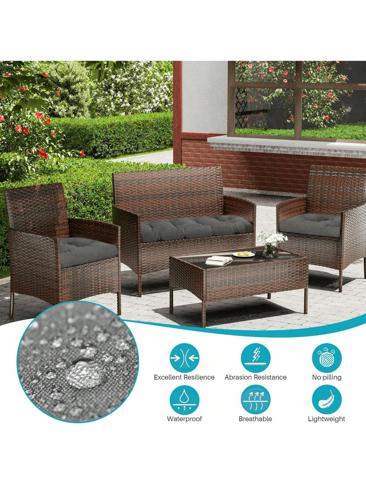3 Pieces Wicker Chair Cushions Of Waterproof Tufted Outdoor Seat Cushions Set For Patio Furniture Sofa Settee Couch,1 Loveseat And 2 U-Shaped Cushions For Patio Furniture Chair Pads Yard