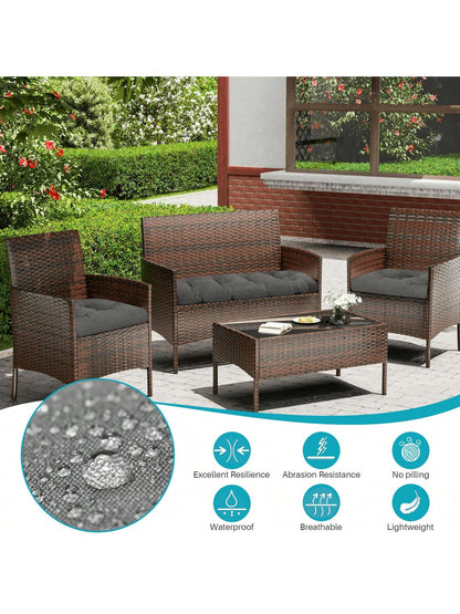 3 Pieces Wicker Chair Cushions Of Waterproof Tufted Outdoor Seat Cushions Set For Patio Furniture Sofa Settee Couch,1 Loveseat And 2 U-Shaped Cushions For Patio Furniture Chair Pads Yard