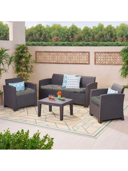 3 Pieces Wicker Chair Cushions Of Waterproof Tufted Outdoor Seat Cushions Set For Patio Furniture Sofa Settee Couch,1 Loveseat And 2 U-Shaped Cushions For Patio Furniture Chair Pads Yard