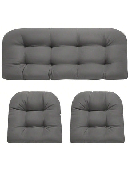 3 Pieces Wicker Chair Cushions Of Waterproof Tufted Outdoor Seat Cushions Set For Patio Furniture Sofa Settee Couch,1 Loveseat And 2 U-Shaped Cushions For Patio Furniture Chair Pads Yard